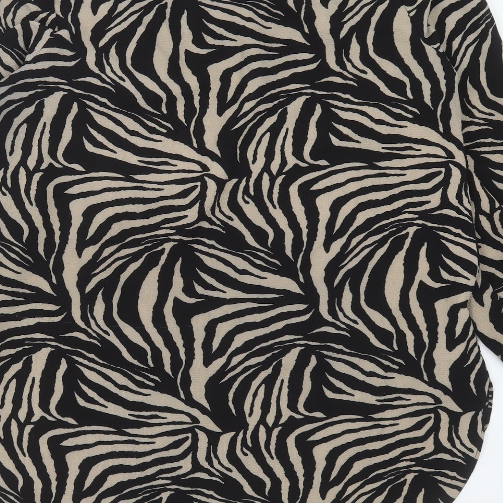 Papaya Womens Brown Animal Print Polyester Basic Blouse Size 14 Round Neck