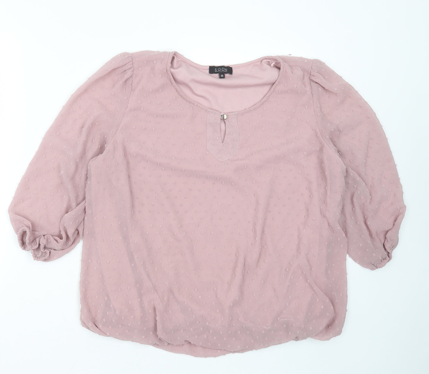 Soon Womens Pink  Polyester Basic Blouse Size 16 Round Neck - dotted pattern