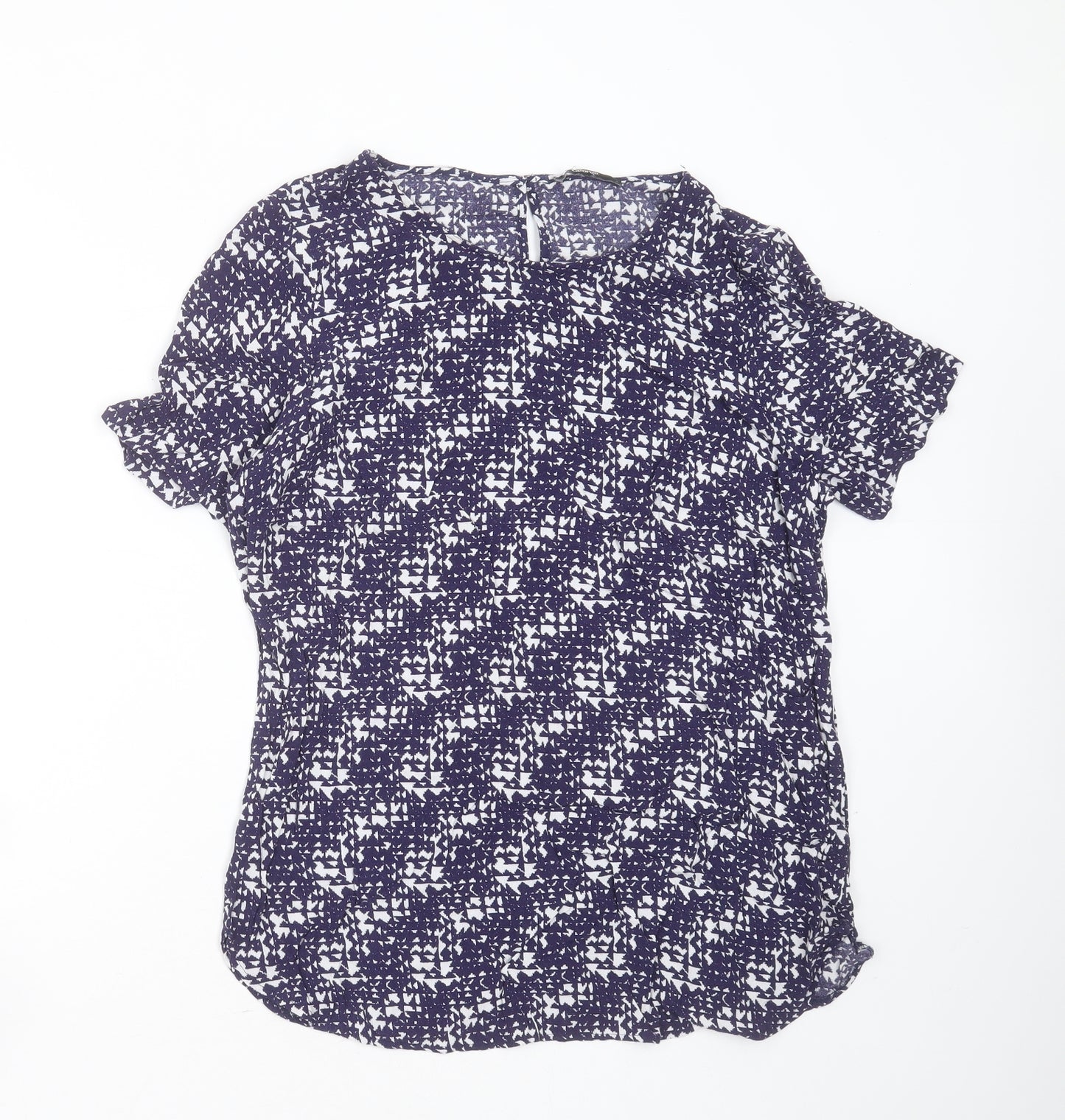George Womens Blue Geometric Viscose Basic Blouse Size 16 Round Neck