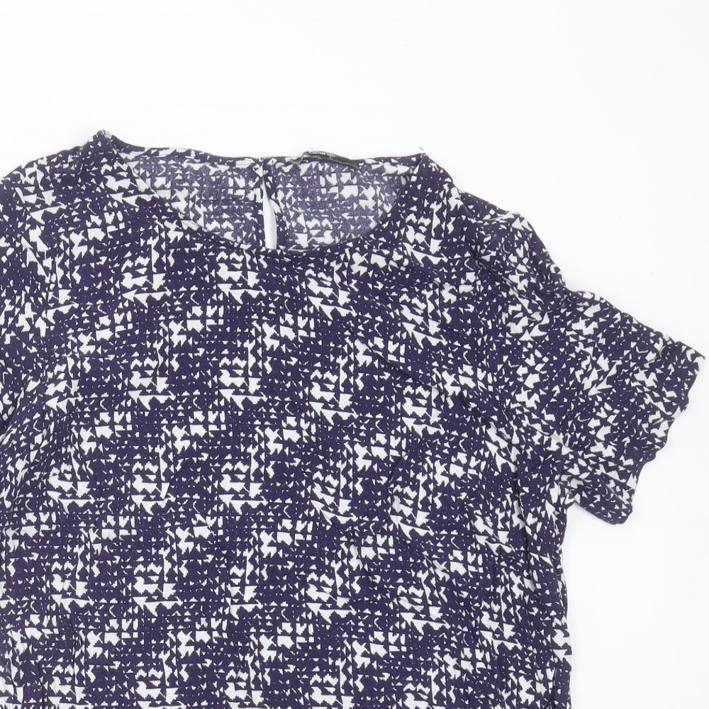 George Womens Blue Geometric Viscose Basic Blouse Size 16 Round Neck