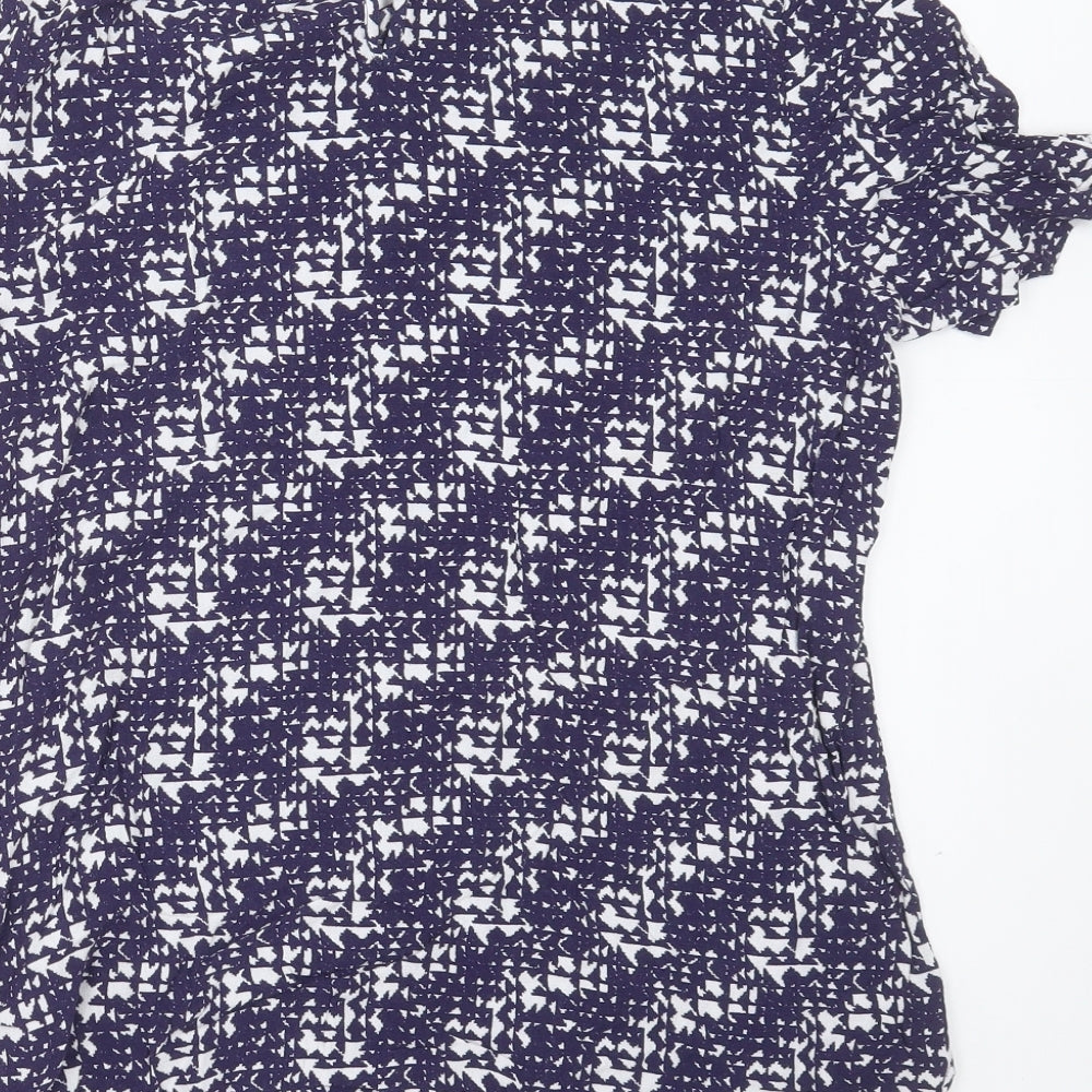 George Womens Blue Geometric Viscose Basic Blouse Size 16 Round Neck