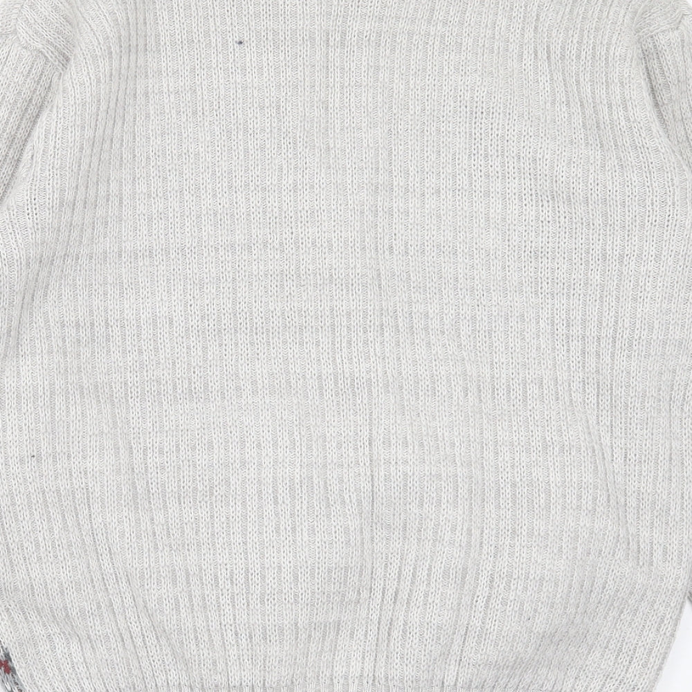 GREENWOODS Mens Grey High Neck Geometric Acrylic Cardigan Jumper Size M
