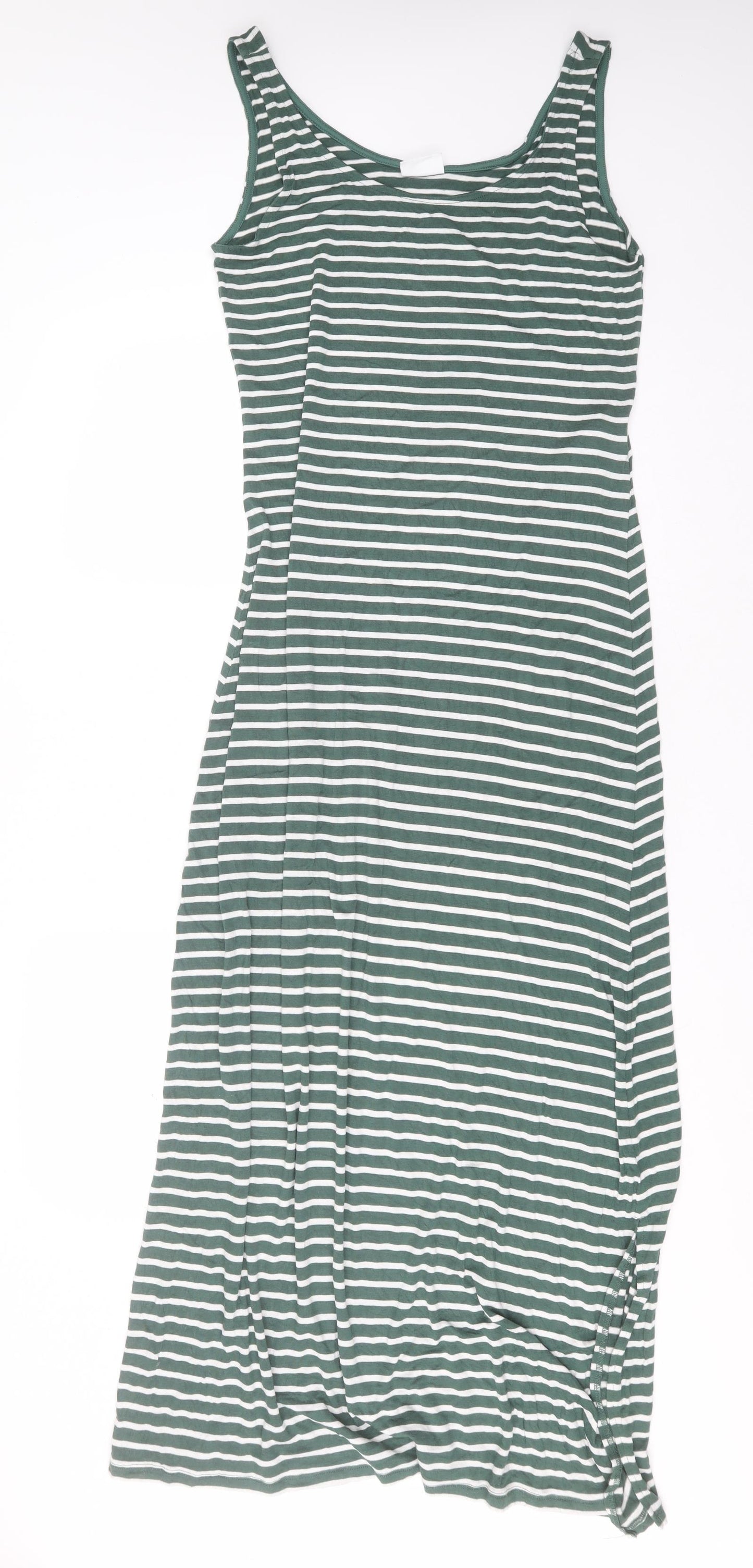 VILA CLOTHES Womens Green Striped Viscose Maxi  Size M  Round Neck