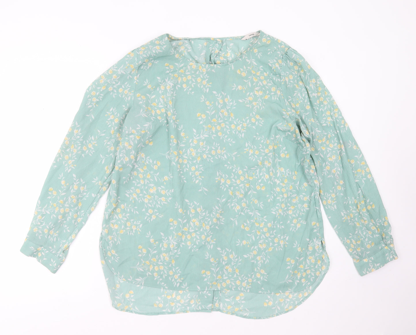 George Womens Green Floral Polyester Basic Blouse Size 16 Round Neck