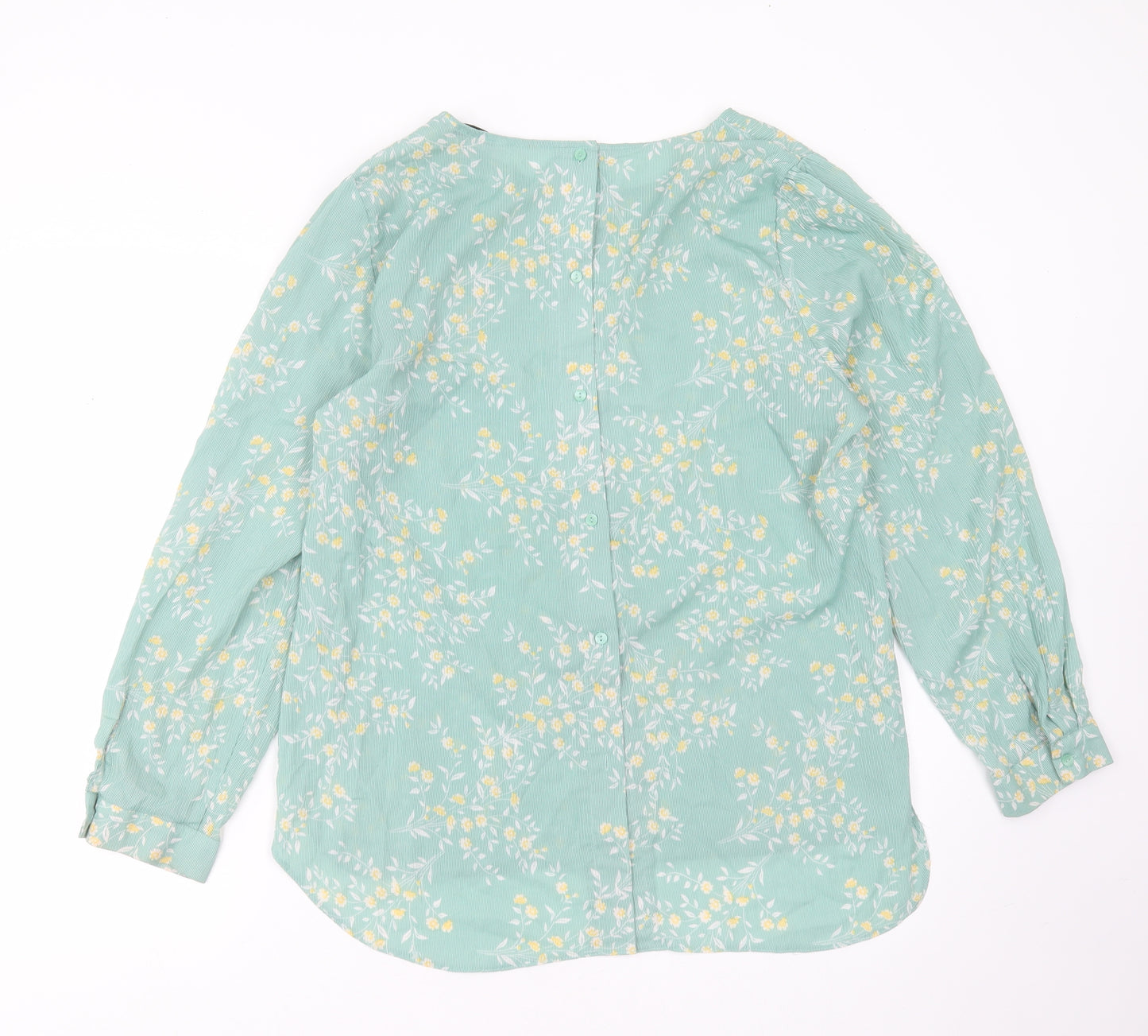 George Womens Green Floral Polyester Basic Blouse Size 16 Round Neck