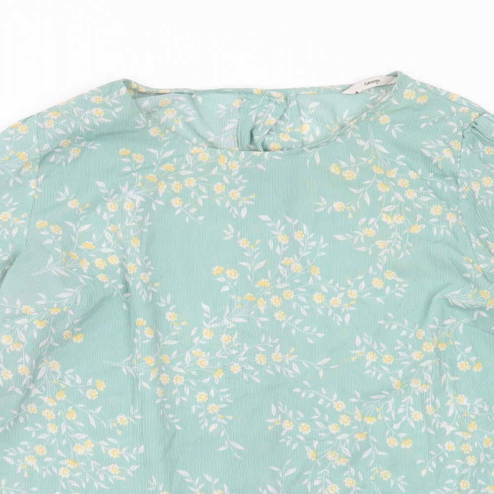 George Womens Green Floral Polyester Basic Blouse Size 16 Round Neck