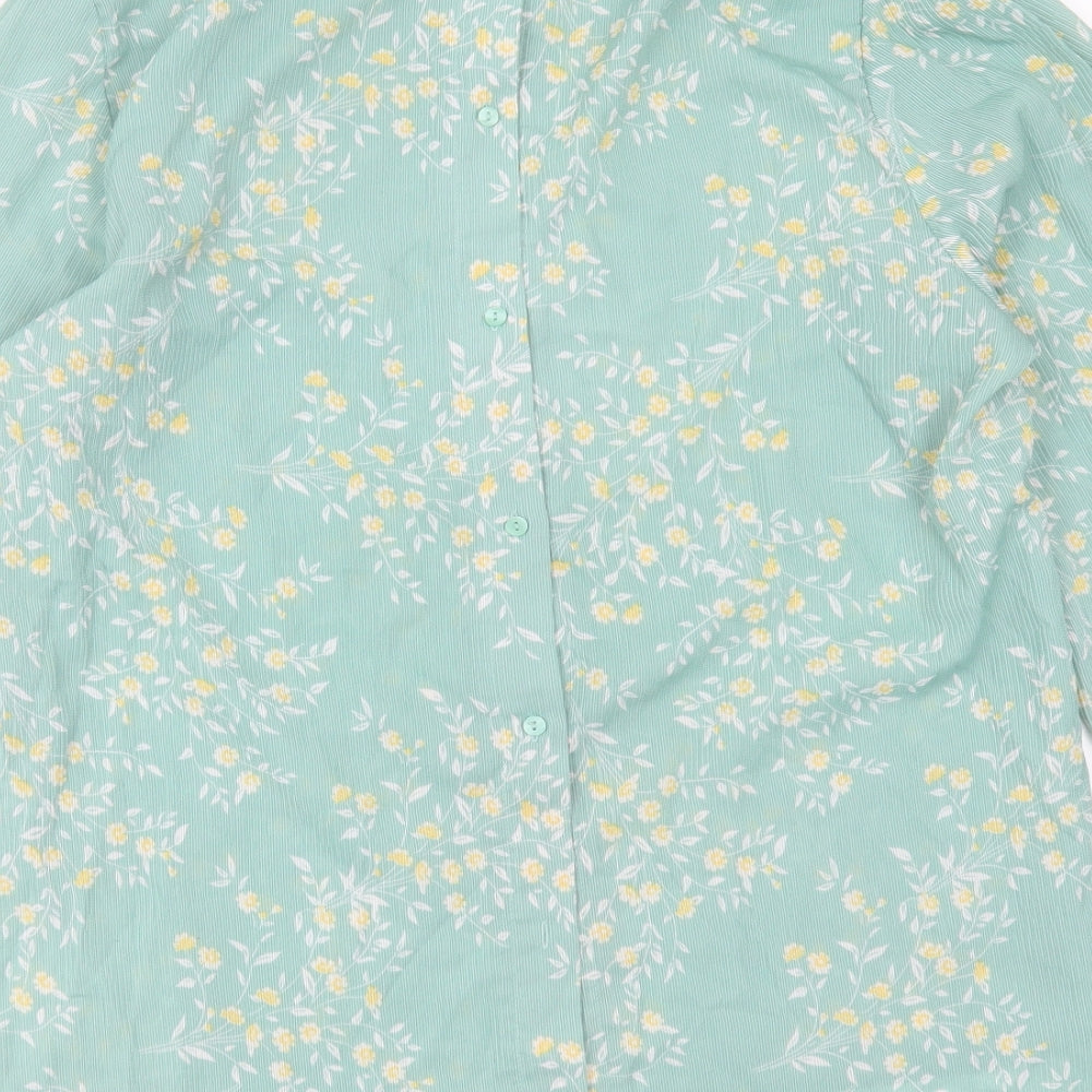 George Womens Green Floral Polyester Basic Blouse Size 16 Round Neck