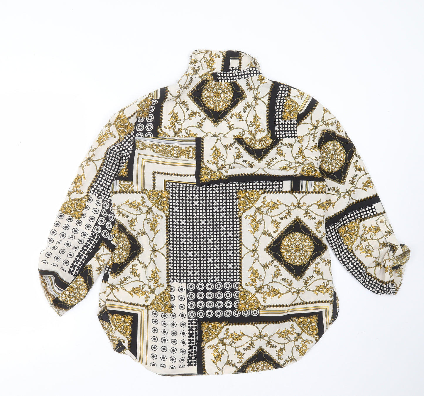 F&F Womens Beige Geometric Polyester Basic Blouse Size 14 Collared