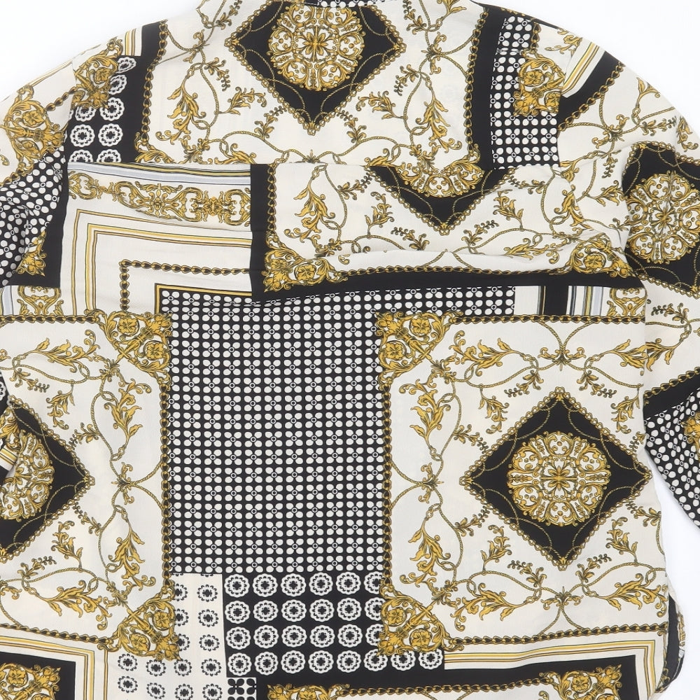 F&F Womens Beige Geometric Polyester Basic Blouse Size 14 Collared