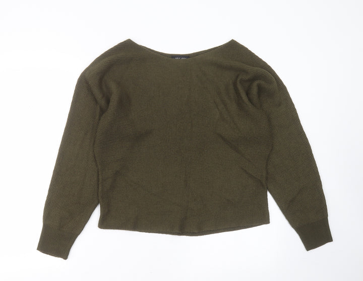 New Look Womens Green Boat Neck  Acrylic Pullover Jumper Size M