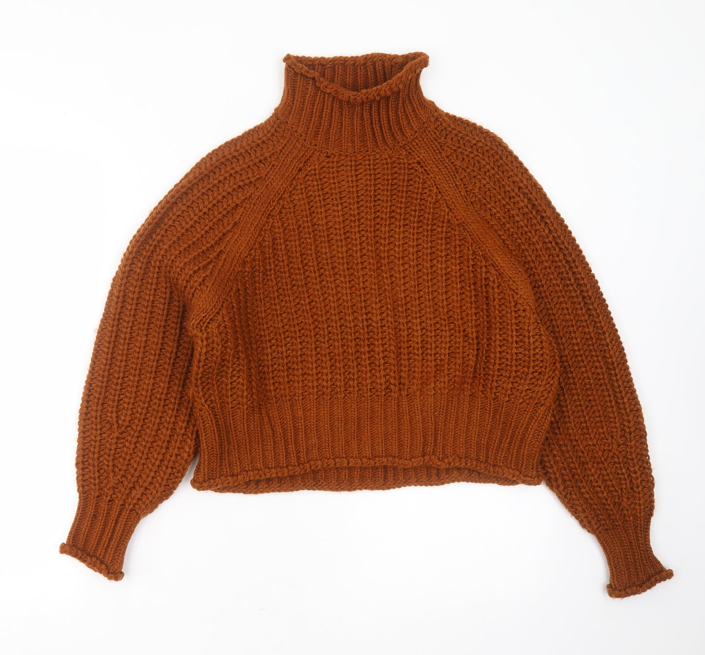 H&M Womens Brown High Neck Striped Polyester Pullover Jumper Size XS