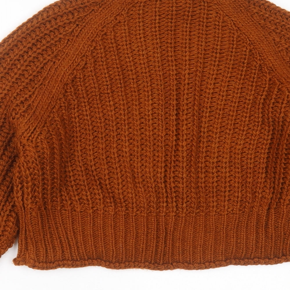 H&M Womens Brown High Neck Striped Polyester Pullover Jumper Size XS