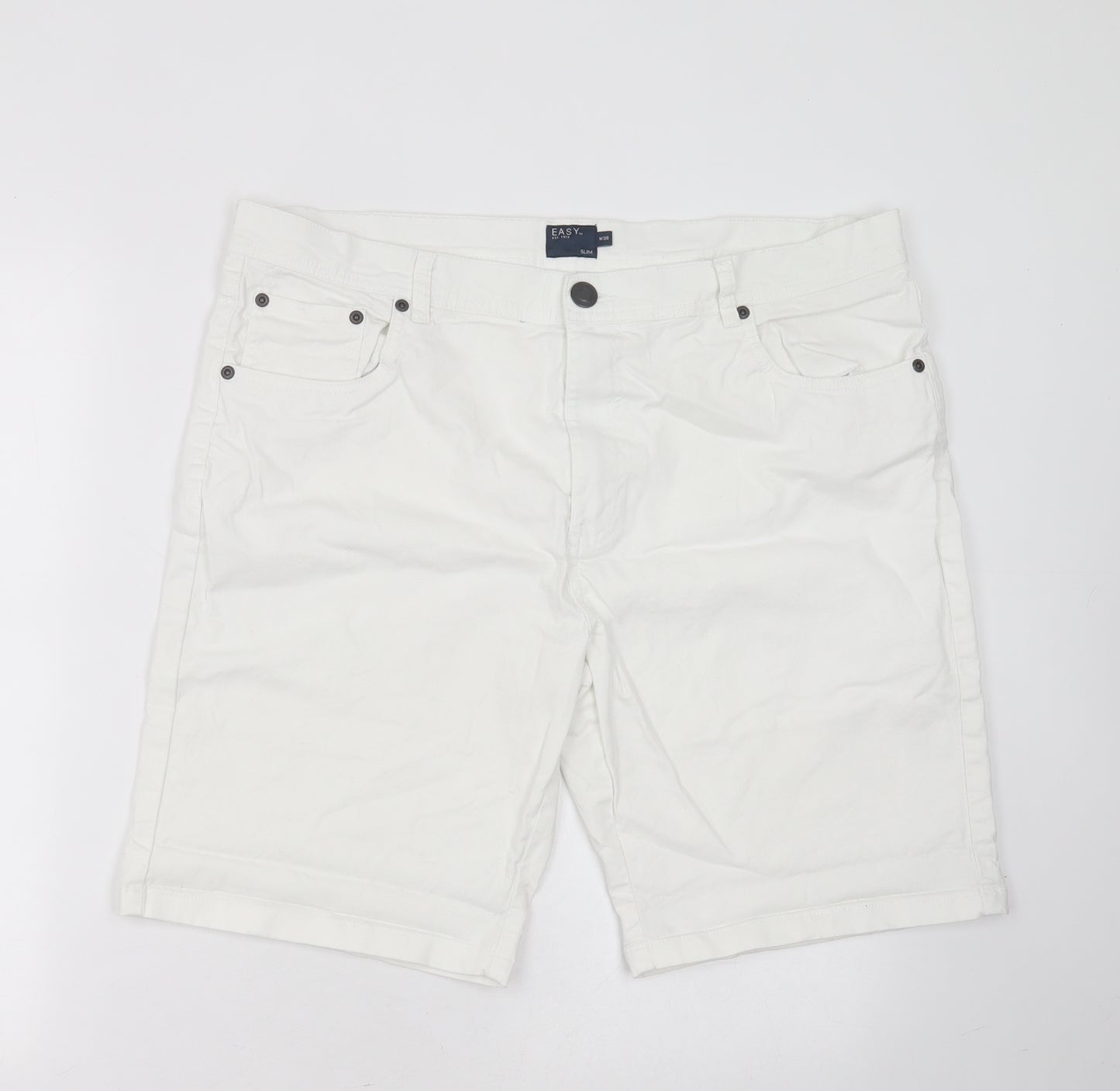 Easy Mens White  Cotton Bermuda Shorts Size 38 in L10 in Slim Zip