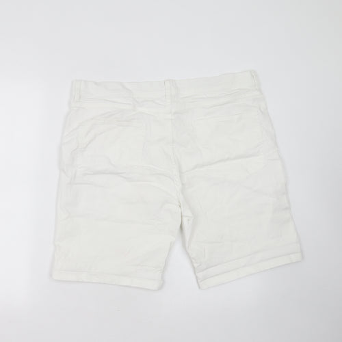 Easy Mens White  Cotton Bermuda Shorts Size 38 in L10 in Slim Zip