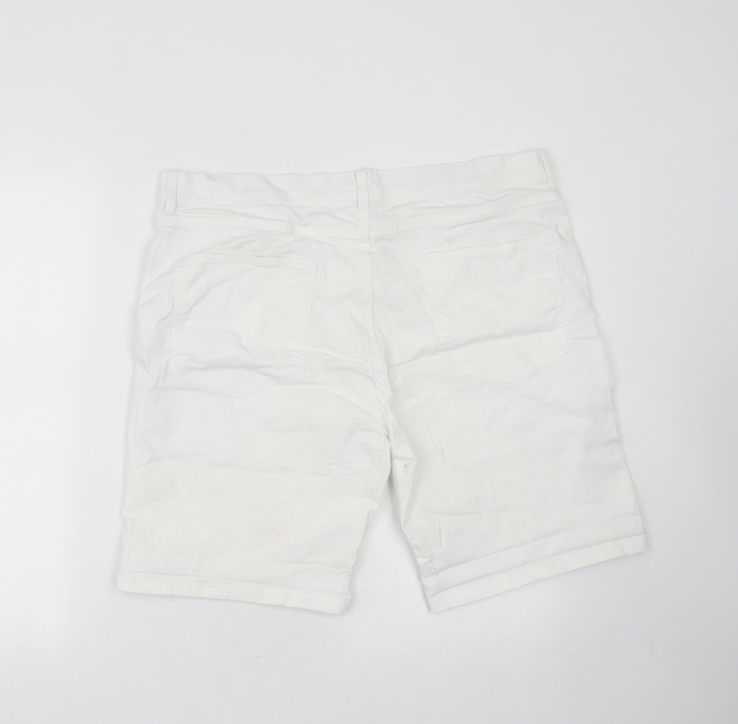 Easy Mens White  Cotton Bermuda Shorts Size 38 in L10 in Slim Zip
