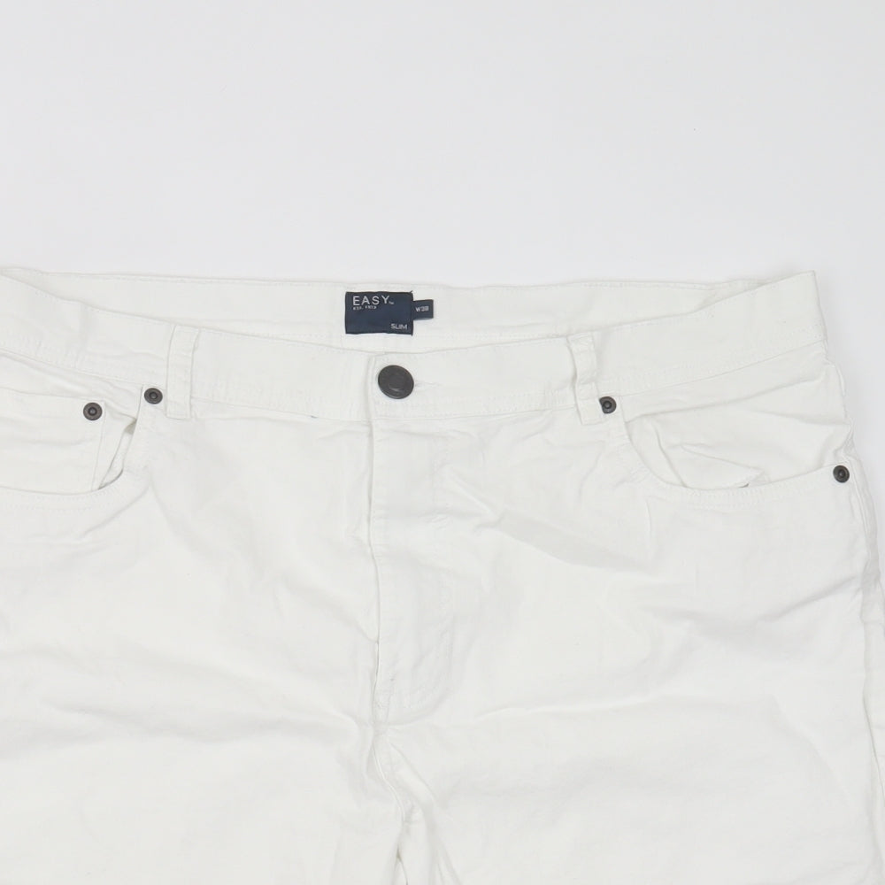 Easy Mens White  Cotton Bermuda Shorts Size 38 in L10 in Slim Zip