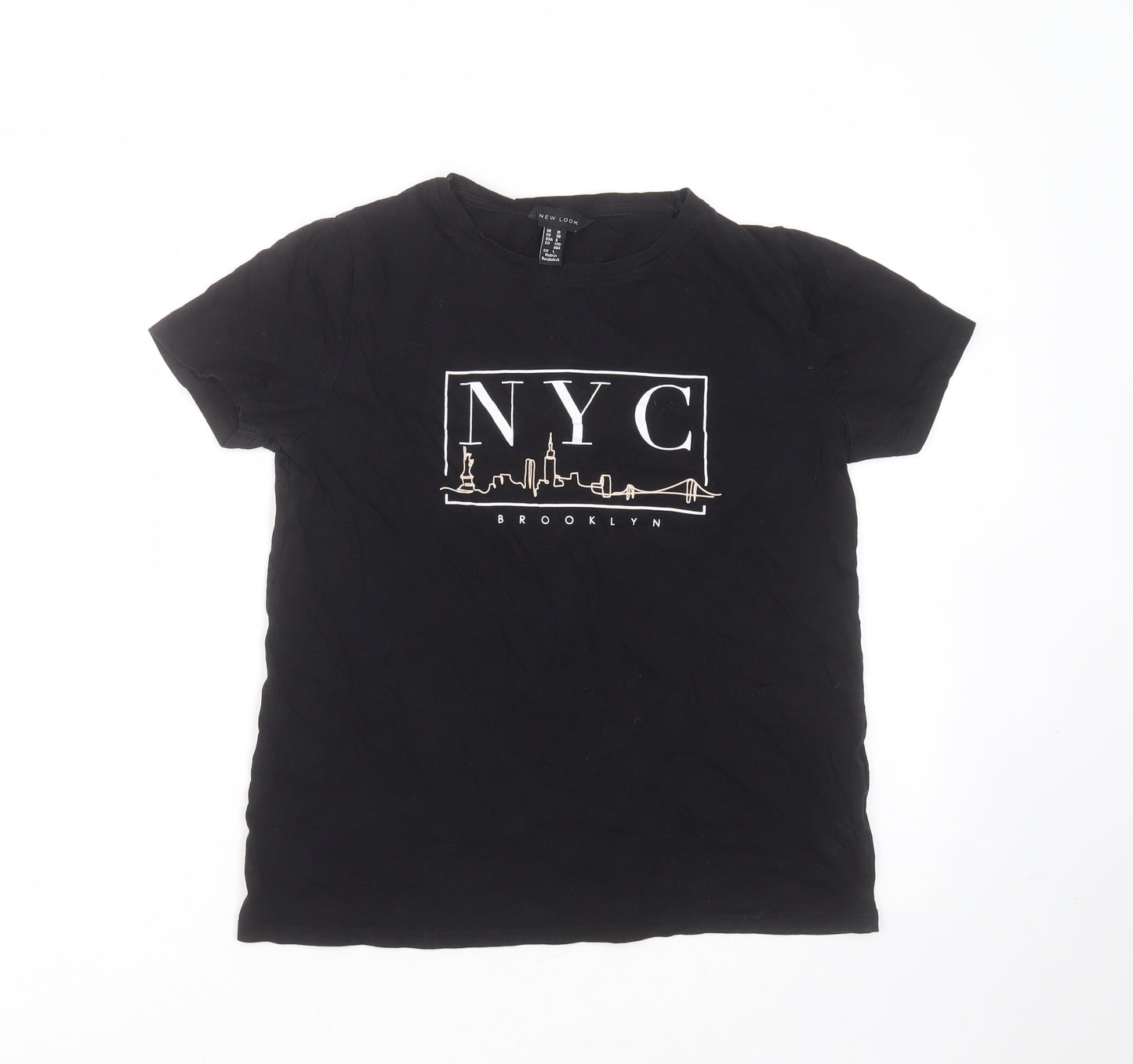 New Look Womens Black  Cotton Basic T-Shirt Size 10 Round Neck - NYC