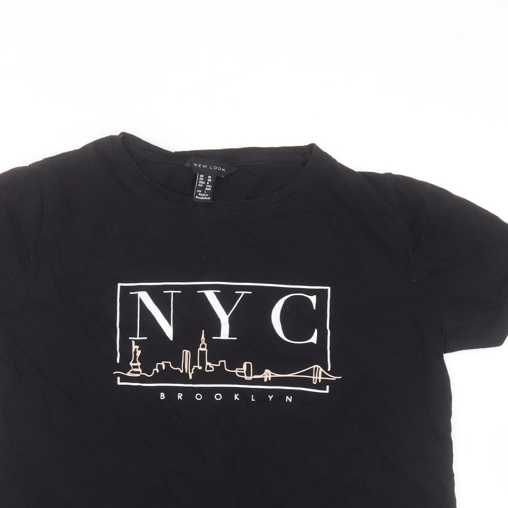 New Look Womens Black  Cotton Basic T-Shirt Size 10 Round Neck - NYC