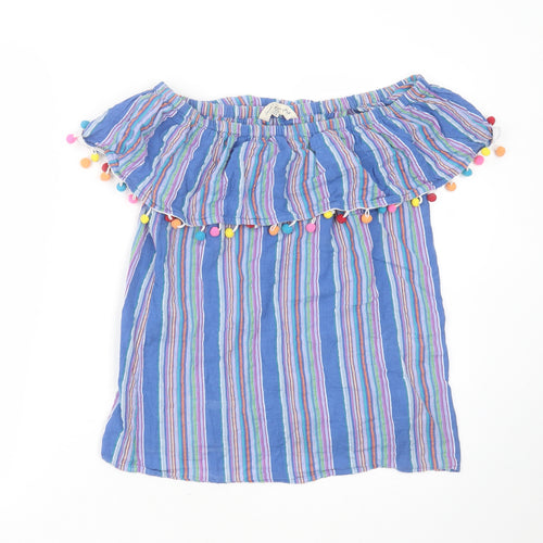 F&F Womens Blue Striped Cotton Basic Blouse Size 12 Off the Shoulder
