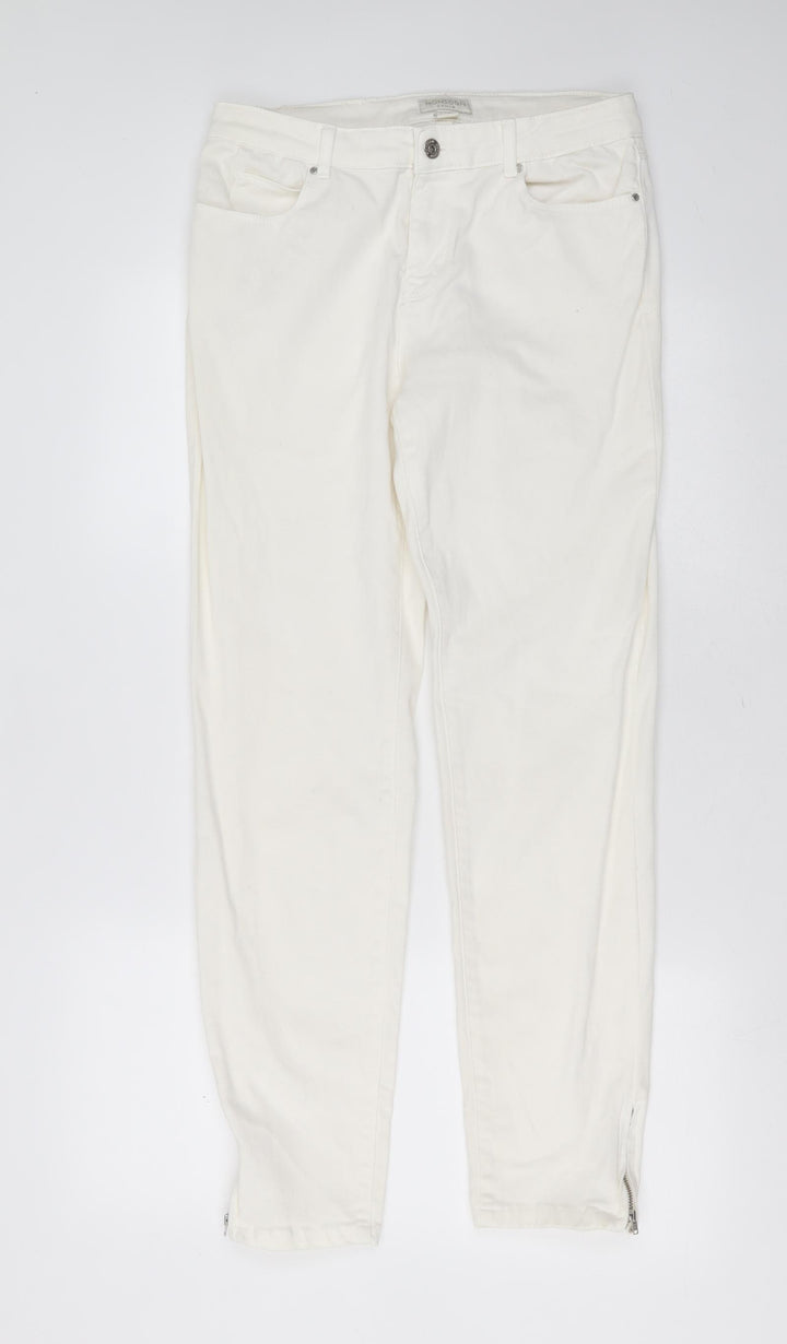 Monsoon Womens White Cotton Skinny Jeans Size 12 L30 in Slim Zip