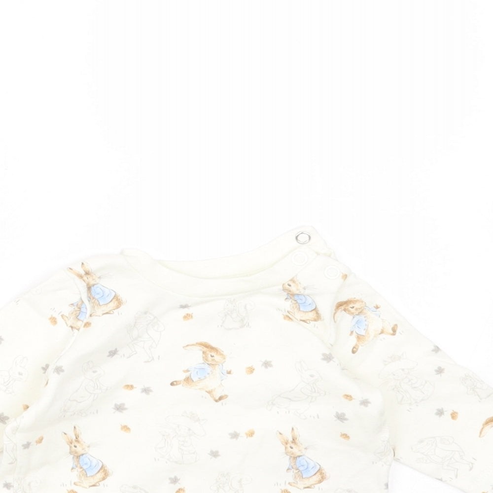 Peter Rabbit Baby Ivory  Cotton Basic T-Shirt Size Newborn Round Neck  - Peter Rabbit Print
