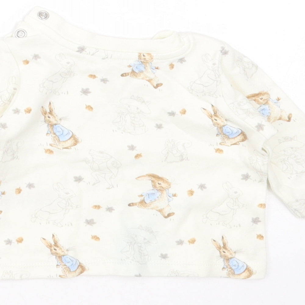 Peter Rabbit Baby Ivory  Cotton Basic T-Shirt Size Newborn Round Neck  - Peter Rabbit Print
