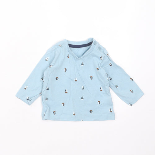 Matalan Baby Blue  Cotton Basic T-Shirt Size 0-3 Months Round Neck  - boat print