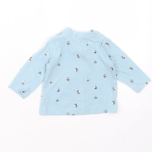 Matalan Baby Blue  Cotton Basic T-Shirt Size 0-3 Months Round Neck  - boat print