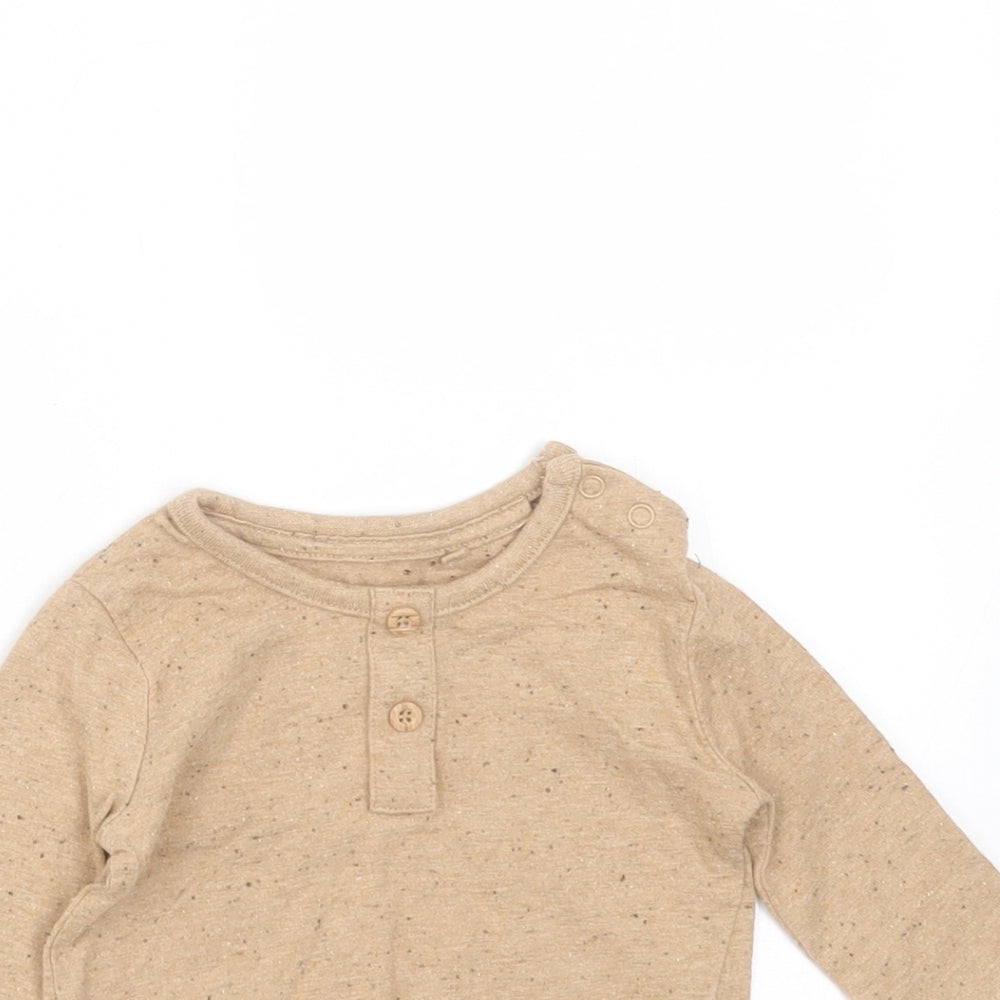 George Baby Beige  Cotton Basic T-Shirt Size 0-3 Months Round Neck