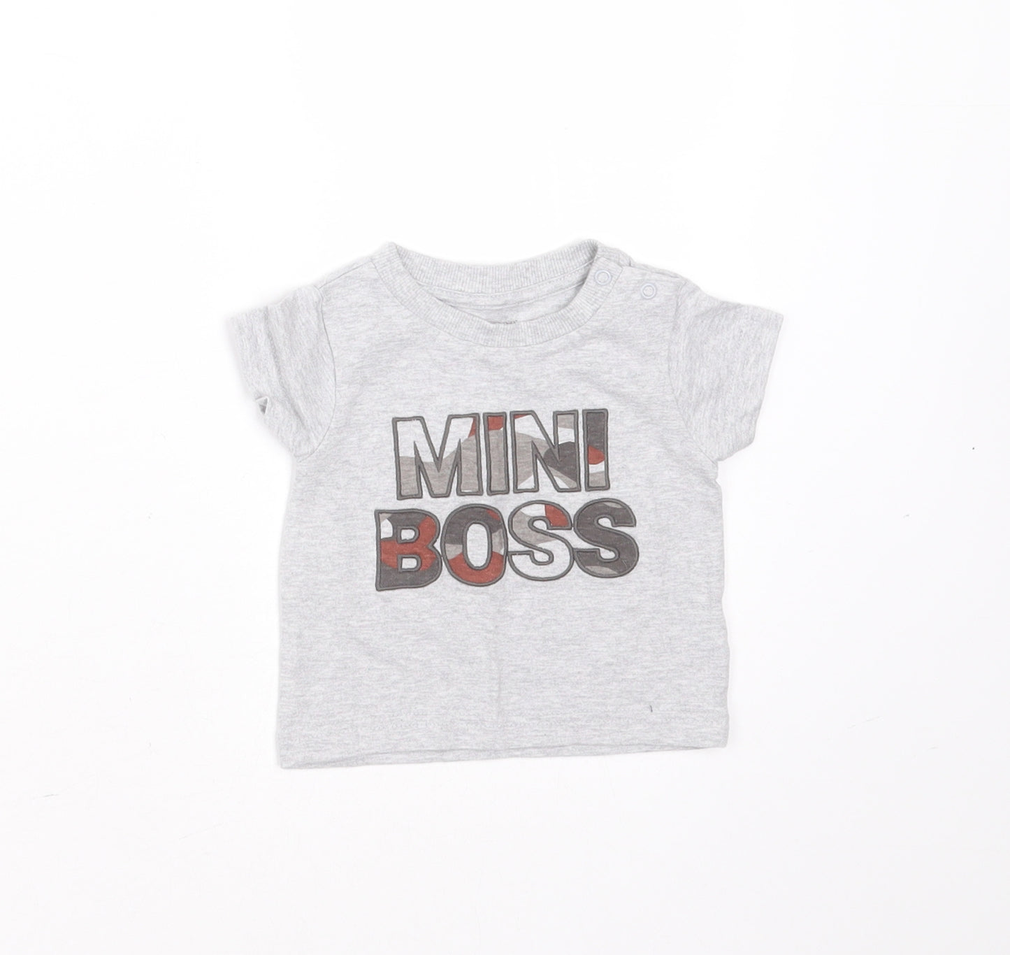 Nutmeg Baby Grey  Cotton Basic T-Shirt Size 0-3 Months Round Neck  - mini boss