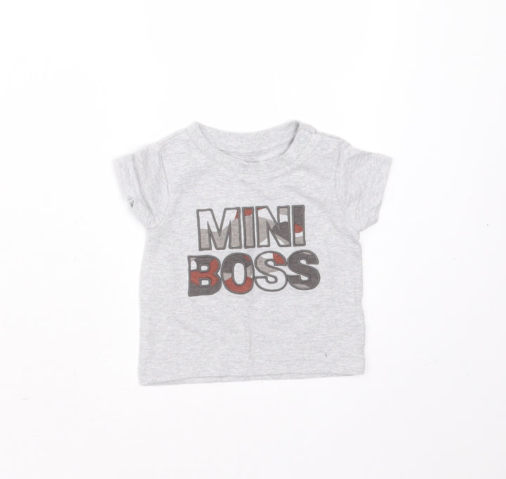Nutmeg Baby Grey  Cotton Basic T-Shirt Size 0-3 Months Round Neck  - mini boss