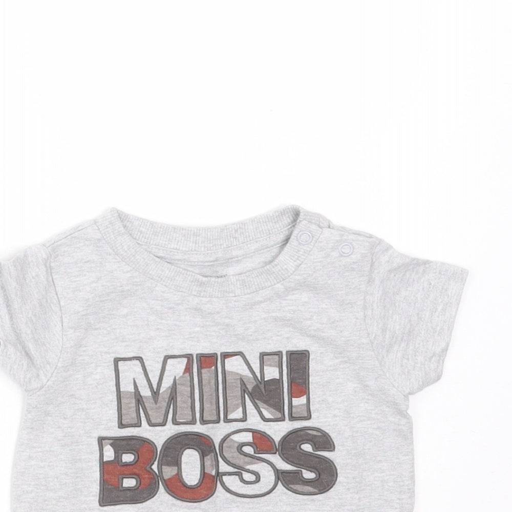 Nutmeg Baby Grey  Cotton Basic T-Shirt Size 0-3 Months Round Neck  - mini boss