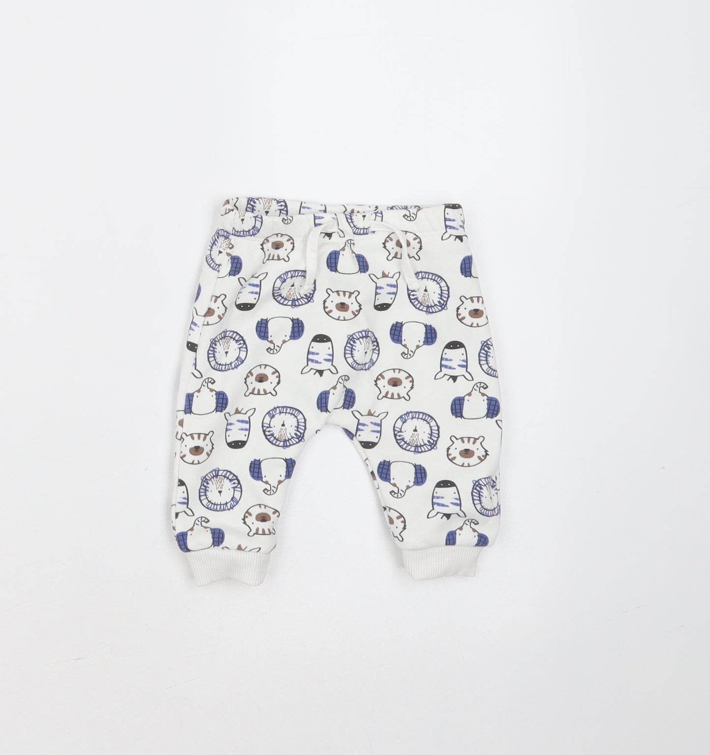 Matalan Baby White  Polyester Jogger Trousers Size Newborn   - animals