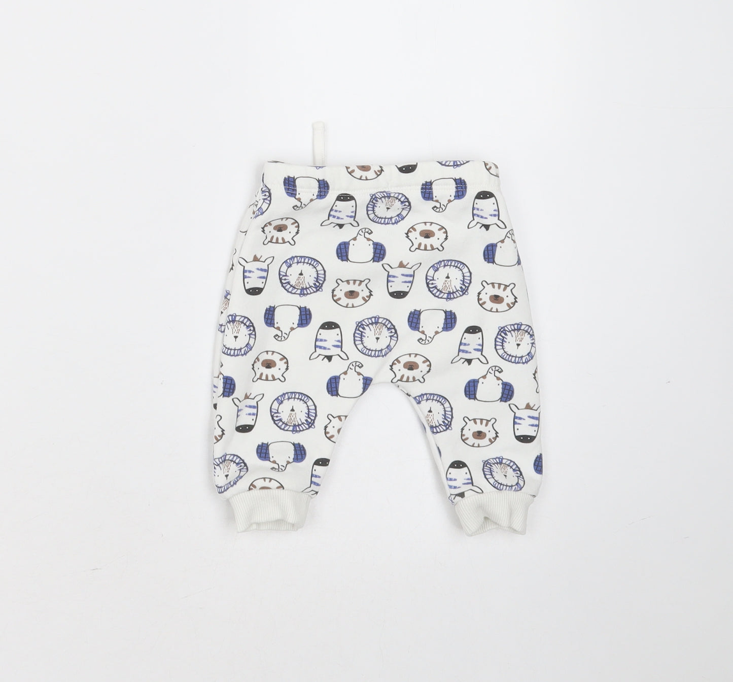 Matalan Baby White  Polyester Jogger Trousers Size Newborn   - animals