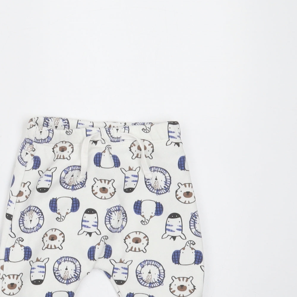 Matalan Baby White  Polyester Jogger Trousers Size Newborn   - animals