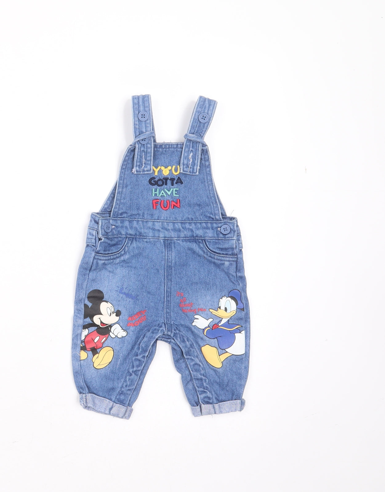 Primark Baby Blue  Cotton Dungaree Outfit/Set Size 0-3 Months   - mickey mouse