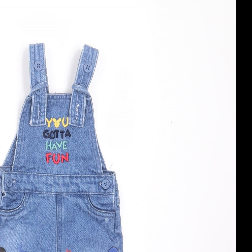 Primark Baby Blue  Cotton Dungaree Outfit/Set Size 0-3 Months   - mickey mouse