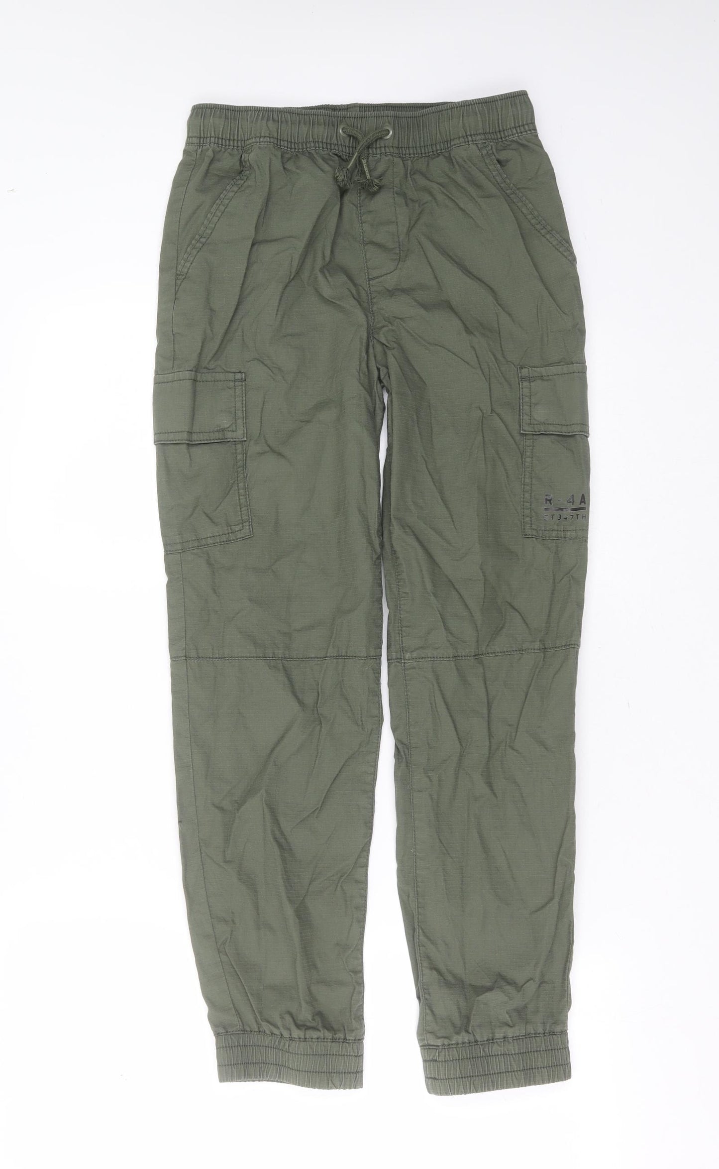 George Boys Green  Cotton Cargo Trousers Size 11-12 Years  Regular Drawstring