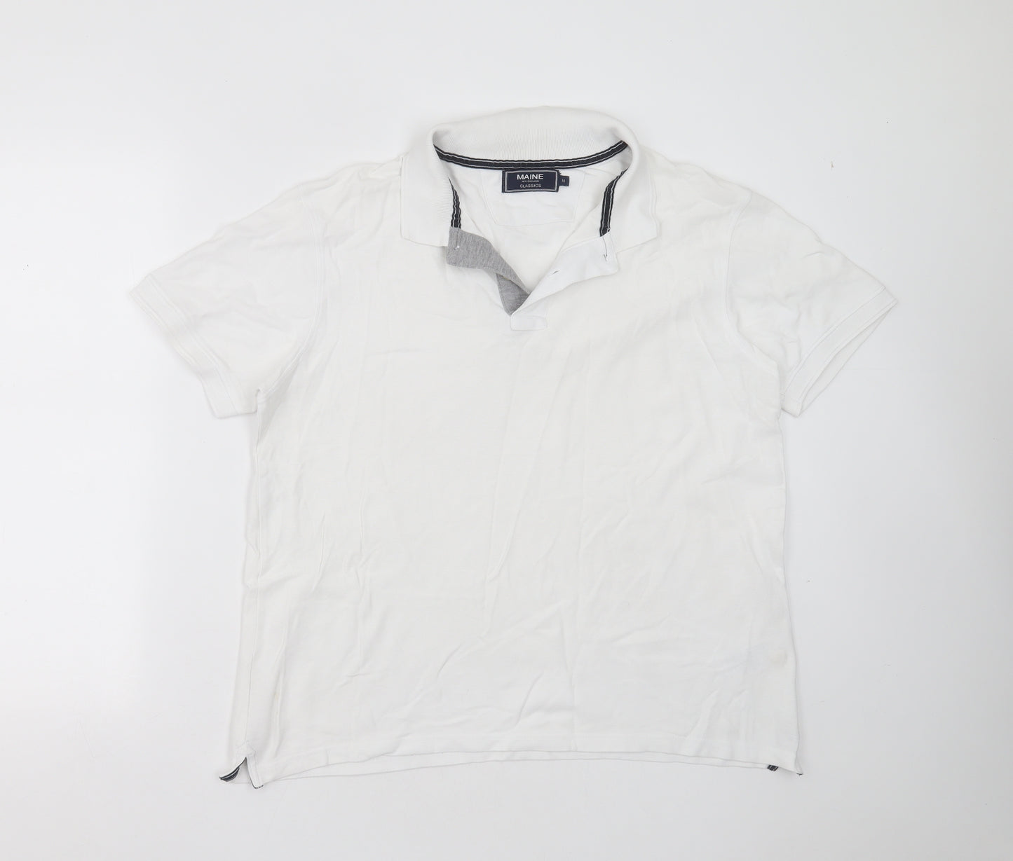 Maine New England Mens White  Cotton  Polo Size M Collared