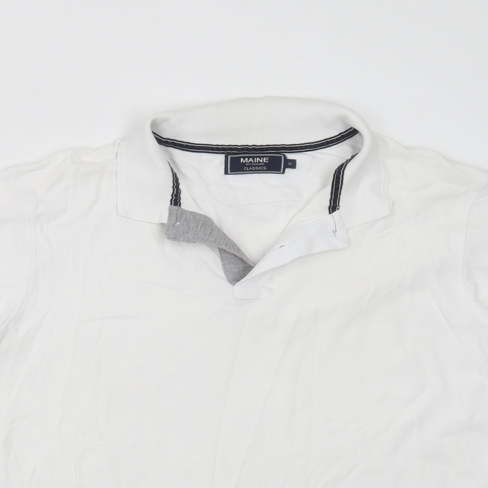 Maine New England Mens White  Cotton  Polo Size M Collared