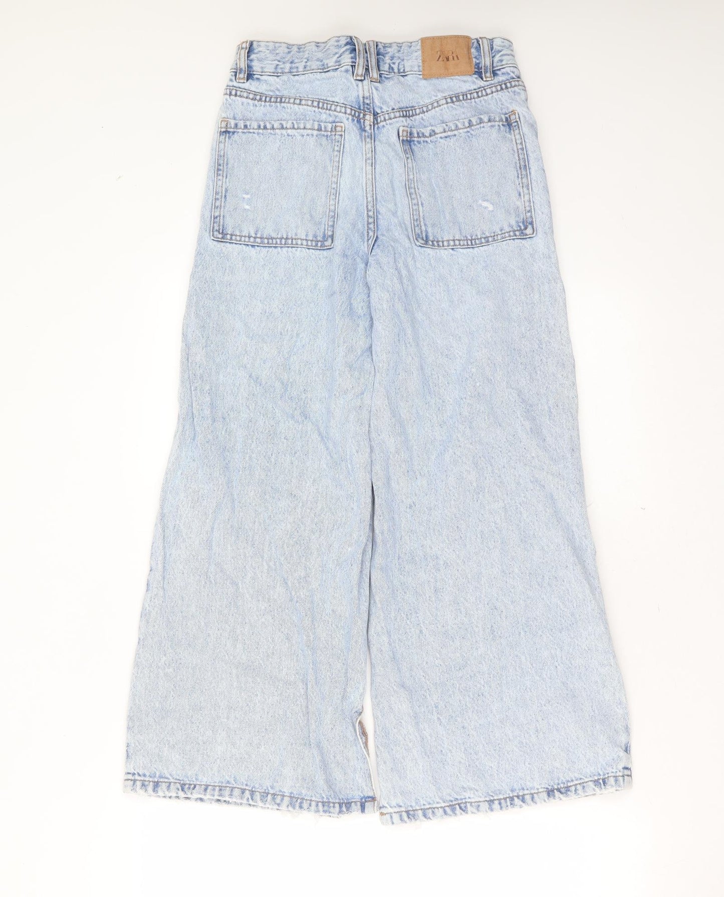 Zara Girls Blue  Cotton Wide-Leg Jeans Size 13-14 Years  Relaxed Zip - wide leg, distressed