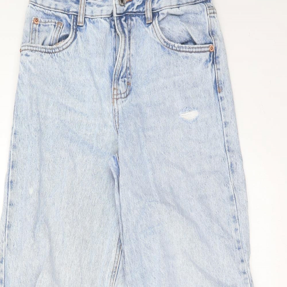 Zara Girls Blue  Cotton Wide-Leg Jeans Size 13-14 Years  Relaxed Zip - wide leg, distressed