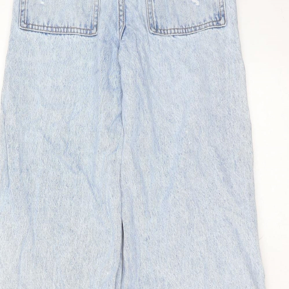 Zara Girls Blue  Cotton Wide-Leg Jeans Size 13-14 Years  Relaxed Zip - wide leg, distressed