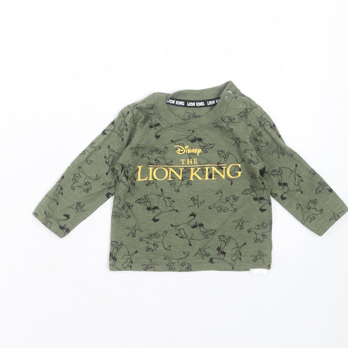 Primark Baby Green  Cotton Basic T-Shirt Size 0-3 Months Round Neck  - lion king