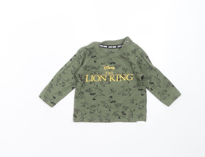Primark Baby Green  Cotton Basic T-Shirt Size 0-3 Months Round Neck  - lion king