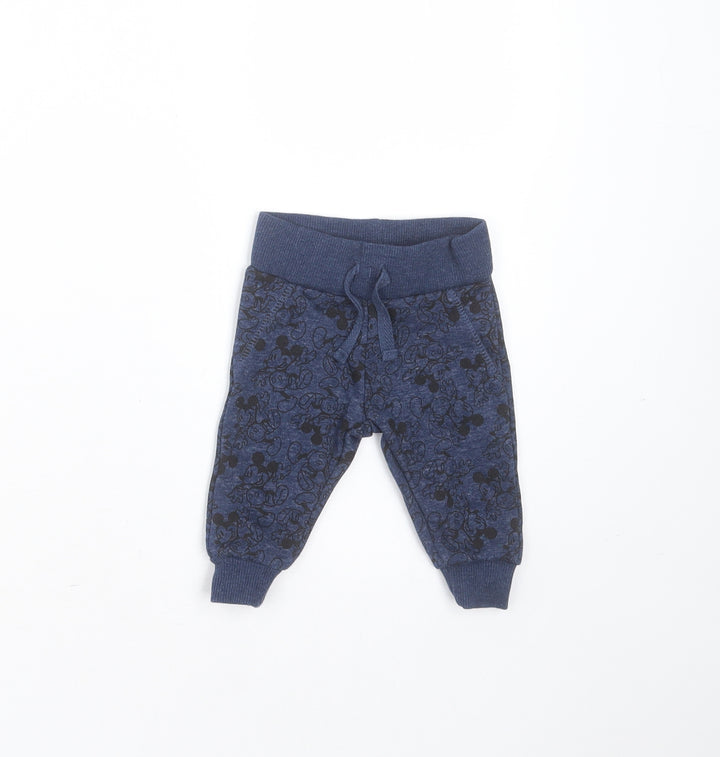 Primark Baby Blue Cotton Jogger Trousers Size 0-3 Months Drawstring - Mickey Mouse Print