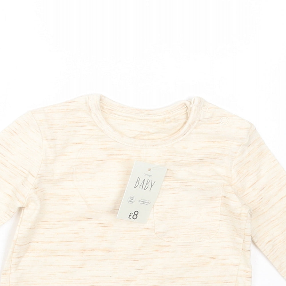George Baby Beige  Cotton Basic T-Shirt Size 0-3 Months Round Neck