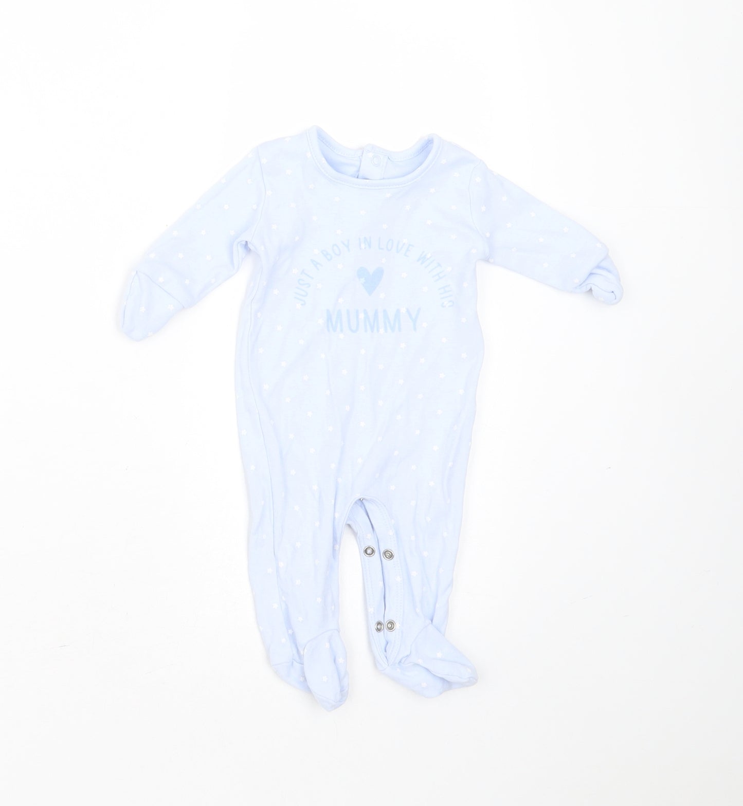 Matalan Boys Blue Geometric Cotton Babygrow One-Piece Size Newborn   - boy in love with his mummy