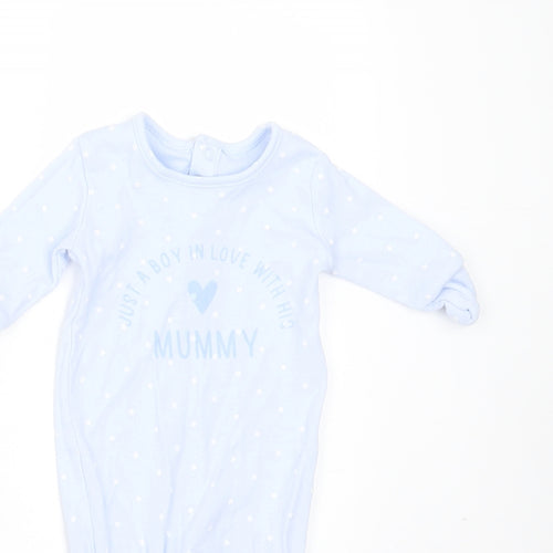 Matalan Boys Blue Geometric Cotton Babygrow One-Piece Size Newborn   - boy in love with his mummy