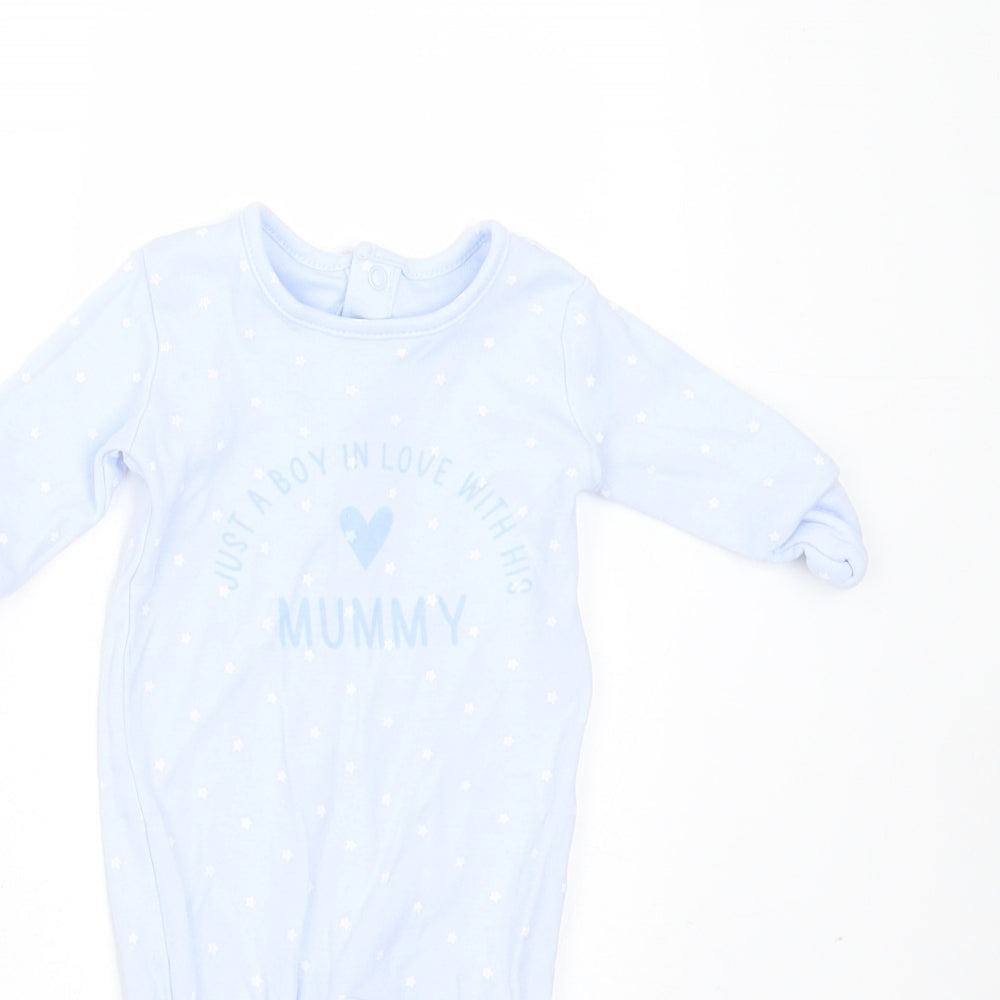 Matalan Boys Blue Geometric Cotton Babygrow One-Piece Size Newborn   - boy in love with his mummy
